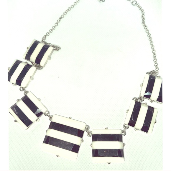 VTG Black & White Stripe Square Statement Necklace